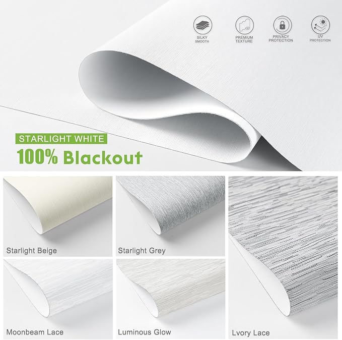 Motorized Blinds with Remote，100% Blackout Smart Blinds Motorized Roller Shades Compatible with Alexa Automatic Blinds for Windows Electric Window Blinds Customized Size Starlight White