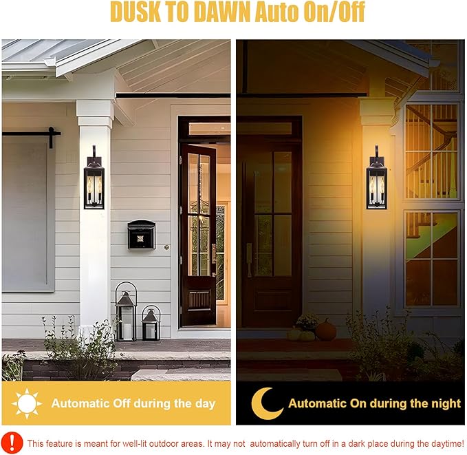 Qualilux Dusk to Dawn Candelabra LED Bulbs CA11, Vintage Full Amber Glass, Non-Plastic, Warm Amber 2300K, 4W=40W, 400LM Auto On/Off Light Sensing Bulb, Non-dimmable, E12 Base, 6-Pack, HQ-H049