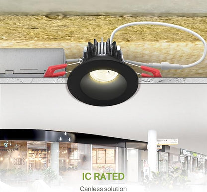 ASD 2 Inch LED Recessed Lighting with Junction Box, 8W 650 Lumens, Dimmable Anti-Glare Downlight, 2700K/3000K/3500K/4000K/5000K Selectable, CRI 90+, Round Black Trim, IC Rated, ETL, Energy Star