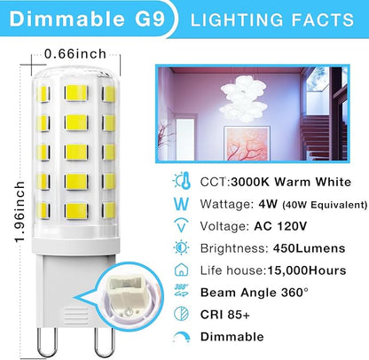 DAYBEETER 6 Pack Dimmable G9 LED Bulb 4W (40 Watt Equivalent), 6000K Daylight White, G9 Halogen Bulb,T4 G9 Bi-pin Base Light Bulbs for Chandelier,120V 450LM 360 Beam Angle No-Flicker G9 Bulb