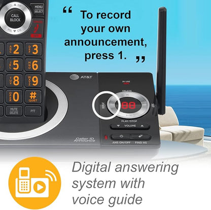 AT&T CL82319 DECT 6.0 3-Handset Cordless Phone for Home with Answering Machine, Call Blocking, Caller ID Announcer, Intercom and Long Range, Black
