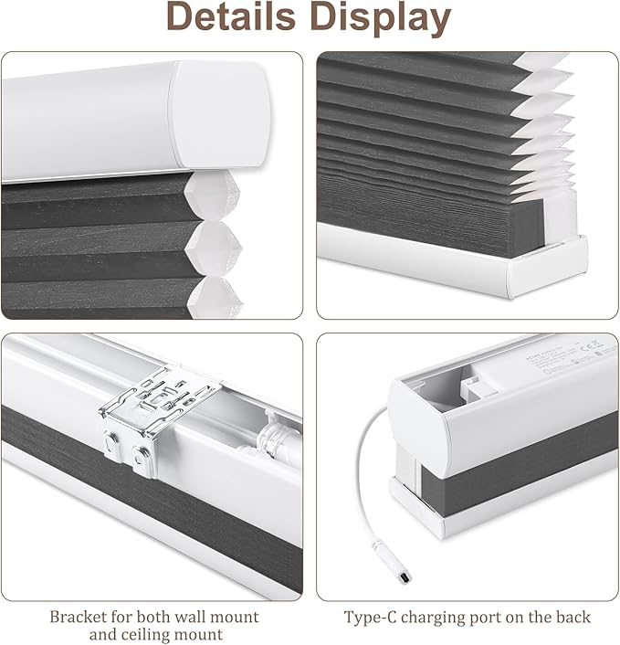 Godark Motorized Light Filtering Cellular Shades Compatible with Alexa/Google Home Electric Blinds Smart Honeycomb Shades for Windows Automatic Blinds with Remote Custom Size-Black