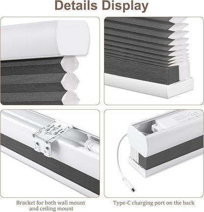 Godark Motorized Light Filtering Cellular Shades Compatible with Alexa/Google Home Electric Blinds Smart Honeycomb Shades for Windows Automatic Blinds with Remote Custom Size-Black