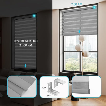 Motorized Zebra Blinds with Remote Smart Blind Work with Homekit Alexa SmartThings Electric Day and Night Shade Cordless Automatic Solar Powered Window Shade Customize(Carbon Grey)
