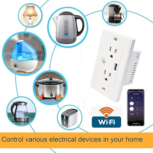 Jinvoo Smart WiFi Outlet Socket with USB 2 AC Individual Control by Smart Life app Compatible with Amazon Alxa Echo Google Assistant Remote Control Timer Schedule White 2 Pack