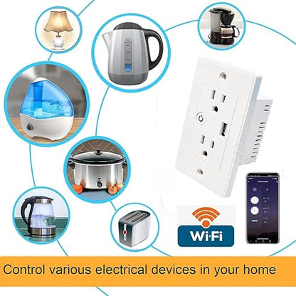 Jinvoo Smart WiFi Outlet Socket with USB 2 AC Individual Control by Smart Life app Compatible with Amazon Alxa Echo Google Assistant Remote Control Timer Schedule White 2 Pack