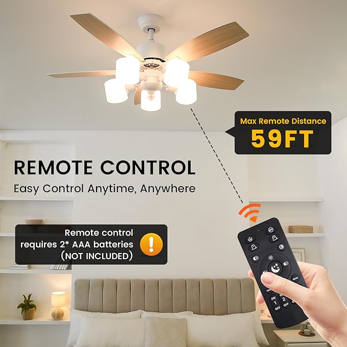 E12 LED Candelabra Light Bulbs with Remote Control, Stepless Dimmable 3000K-6000K, 9W(100W Equivalent), E12 Base, Timer & Night Light, 3Bulb & 1Remote for Bedroom, Ceiling Fan, Chandelier