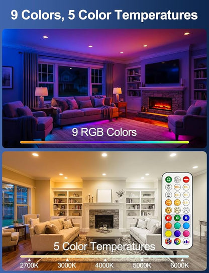 HEKEE LED 6 Inch Recessed Ceiling Light with Remote Control, Color Chaning RGB, 5CCT, Stobe Smooth Mode, Timer, Junction Box Included (12 Pack)
