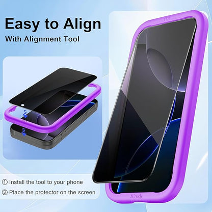 Juvraixo for iPhone 16 Plus Privacy Screen Protector 6.7 inch Tempered Glass 28° Anti-Spy Private Anti Blue Light Full Coverage Anti-Scratch HD Easy Installation Frame 2