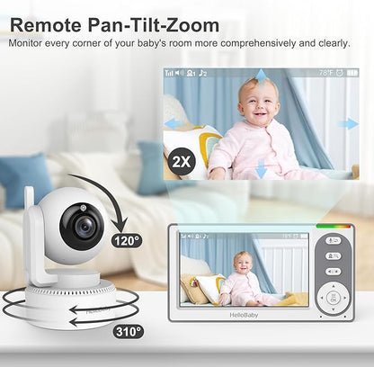 HelloBaby 4.3'' Video Baby Monitor with 30 Hours Battery, Remote Pan-Tilt-Zoom Baby Monitor No WiFi, Baby Monitor with Camera and Audio, Night Vision, ECO Mode, Two-way Talk, 8 Lullabies, 1000ft Range
