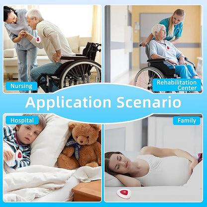 Caregiver Pager, Wireless SOS Call Button for Elderly at Home, Medical Life Alert System for Patients, Disabled, Nurses, 4 Receivers + 4 Buttons