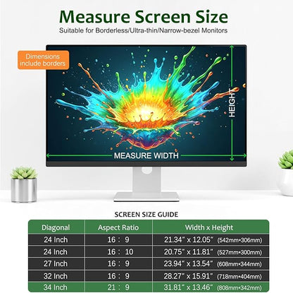 [2-Pack] 34 Inch Reusable Nano Bezel Anti-Glare Computer Privacy Screen for Monitor, 21:9 Aspect Ratio, Residue-Free Removable Anti-Spy Filter, Eye Protection Anti-Blue Light Desktop Security Shield