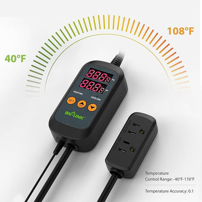 BN-LINK Smart WiFi Digital Temperature Controller Heating Cooling, Works with Alexa and Google Home. For Reptiles Aquarium Carboy Homebrew Breeding Fermenter Seed Germination °C/°F -40-176°F 15A/1875W