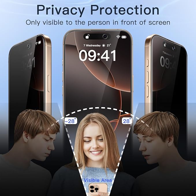 JETech Privacy Full Coverage Screen Protector for iPhone 16 Pro Max 6.9-Inch, Black Edge Anti-Spy Tempered Glass Film with Easy Installation Tool, Case-Friendly, 2-Pack