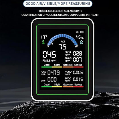 10 in 1 Indoor Air Quality Monitor, Air Tester, Portable Smartair Quality Tester for CO2 | TVOC | HCHO | Temp | AQI | PM0.3-1 Detection Suitable for Home, Cars, Plants, Pets and Hotels
