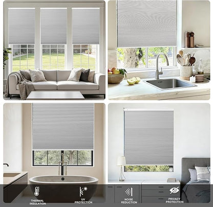 Custom Motorized Cellular Shades, Smart Honeycomb Blinds with Remote, 100% Cordless Thermal Blackout/Light Filtering Window Shades, No Drill Rechargeable Automatic Blinds for Indoor Windows