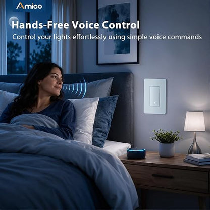 Amico Smart Wi-Fi Switch, 6 Pack, Light Switch Controlled by App, Single-Pole, Voice Control Compatible, Timer & Countdown, LED Indicator, Neutral Wire Required, ETL Listed
