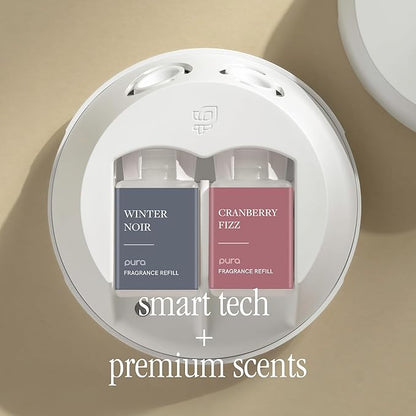 Pura Smart Home Fragrance Device Starter Set - Pura 4 - Scent Diffuser for Home - Includes Fragrance Aroma Diffuser - Square Box, Winter Noir and Cranberry Fizz Scent Refills
