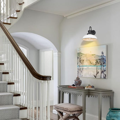 Outdoor Barn Light, Rustic Outdoor Wall Sconce, Farmhouse Exterior Wall Mount Light, Vintage Indoor Wall Lighting Fixture, Industrial White Lantern Lamp for Porch, Garage, Patio, RZ007 WH