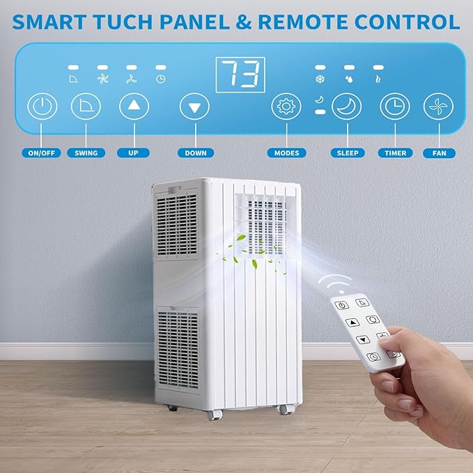 3 in-1 Portable Air Conditioner - 8,000 BTUs, Smart Remote Control, LED Display, Dehumidifier & Fan Modes, Ideal for Rooms up to 350 sq.ft