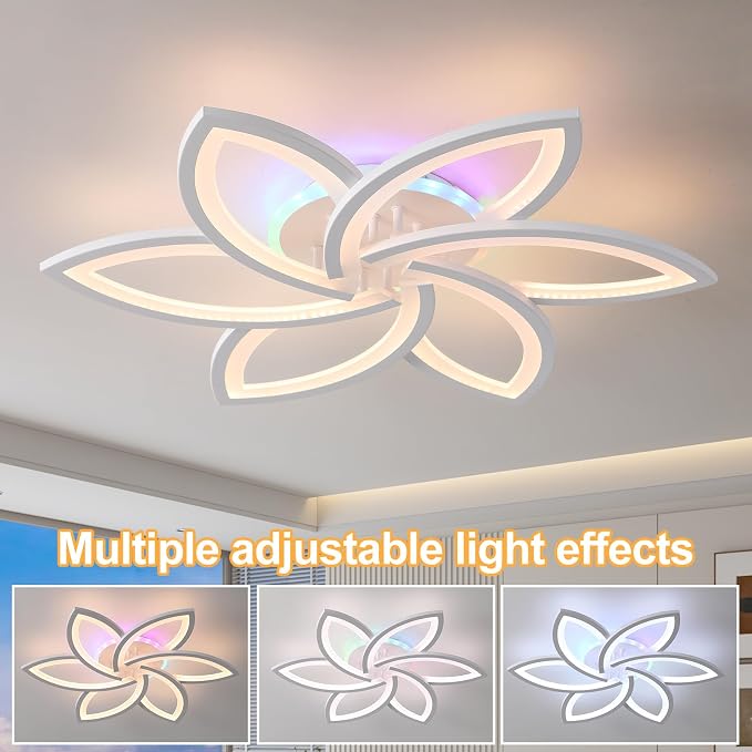 LED Ceiling Light,50W Flower Flush Mount Light RGB Backlight | Dimmable Ceiling Light with Remote,3000K-6000K Adjustable Lighting,Independent RGB Control for Bedroom Living Room