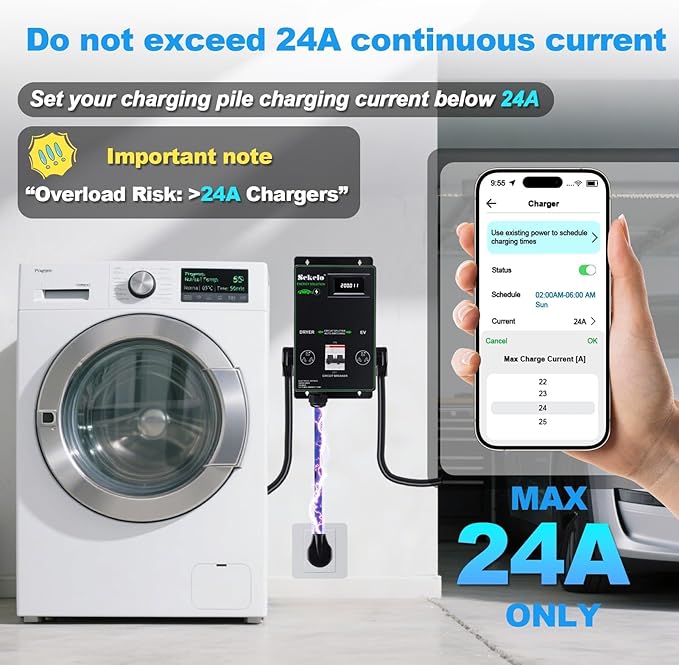Smart EV Charging Integration: Sekelo Automatic Power Switch for Dryer & EV, NEMA 10-30, Fast Charging, Real-time Display