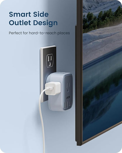 LENCENT Multi Plug Outlet Extender with USB C, Electrical Outlet Expander | with 4 AC & 4 USB Charger Cube, Small Multiple Wall Tap Plug Splitter for Home Office Travel Dorm Essentials - Blue