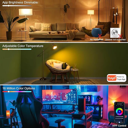 Smart RGB Bulb,BR25/R80,Smart Bulbs Compatible with Alexa,Color Changing LED WiFi Bulb 12W,2.4Ghz WiFi Only.E26/E27Base,4Packs