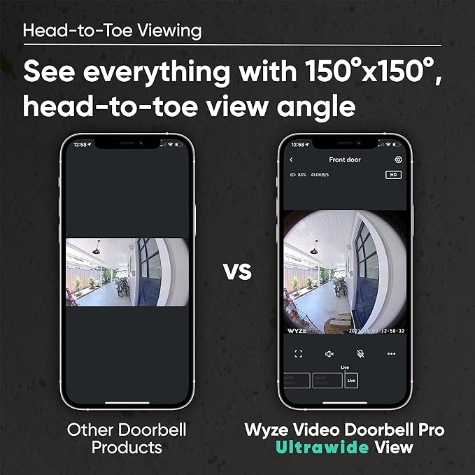 Wyze Wireless Video Doorbell Pro (Chime Included), 1440 HD Video, 1:1 Aspect Ratio: 1:1 Head-to-Toe View, 2-Way Audio, Night Vision (Renewed)
