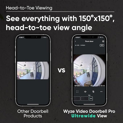 Wyze Wireless Video Doorbell Pro (Chime Included), 1440 HD Video, 1:1 Aspect Ratio: 1:1 Head-to-Toe View, 2-Way Audio, Night Vision (Renewed)