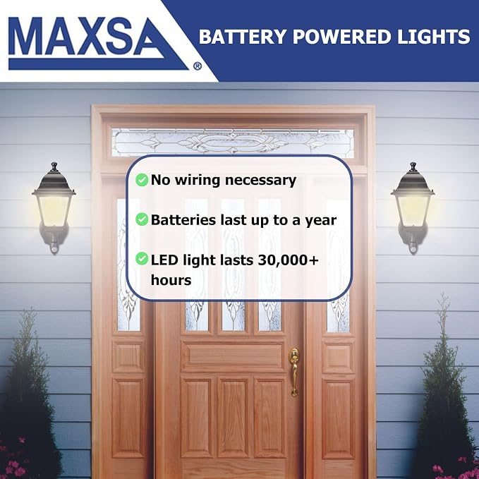 MAXSA 43319-RS Battery-Run Motion-Activated Outdoor Metal Sconce Black