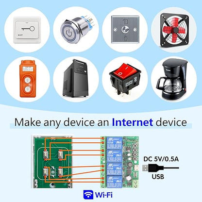 DieseRC 4 Channels WiFi Smart Switch, DC 5V 12V 24V 36V Passive Output Relay Module Ewelink APP WiFi Control Compatible with Alexa/Google Home, Inching/Self-Locking Switch