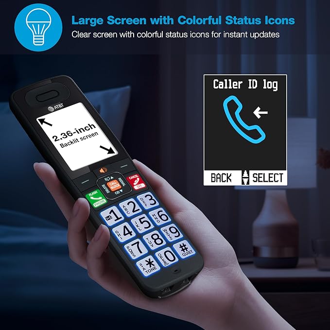 AT&T DECT 6.0 Additional Handset for BL108 Series, No Phone Jack Needed, Smart Call Blocker, Bluetooth Connect to Cell, Caller ID Announce | BL108-0