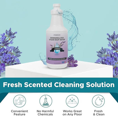Steam & Go Demineralized Water for Steam Cleaner - PVC-Free Floor Cleaning Solution Compatible for All Steam Mops - Multi-Surface Cleaner for Home Surfaces - Lavender Scent, 32 oz