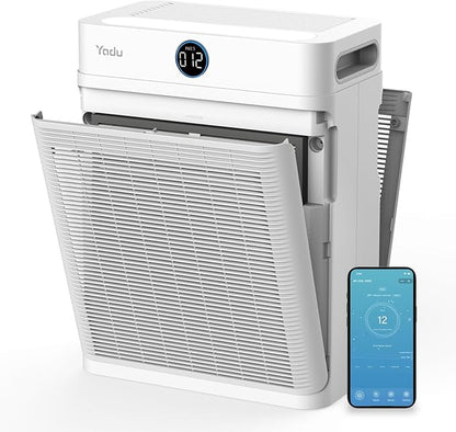 YADU Air Purifier for Large Rooms up to 2,540 sq ft, Dual Intake, H13 True HEPA Filter, WiFi Control & Air Sensor, 20dB Quiet for Bedroom & Pets, Captures Particles & Smoke