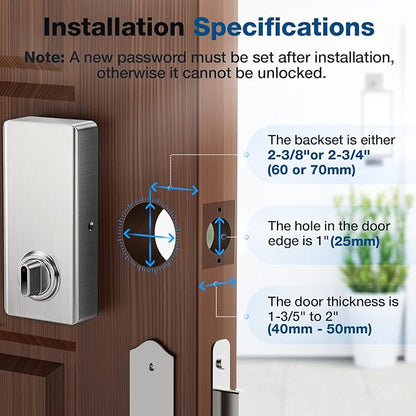 Fingerprint Keyless Entry Door Lock 6-in-1, Electronic Deadbolt with Auto-Lock, Anti-Peeping Smart Key for Front Door, IP65 Waterproof Front Smart Lock Deadbolt for Home