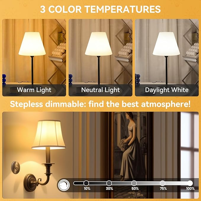Neporal MagixPro Rechargeable Light Bulbs with Remote, USB + Socket Rechargeable, 1800mAh Large Battery Light Bulb, 3 Color Shift + Stepless Dimmable, A19 E26 Emergency Light Bulb, 15W (MagicPro, 2)