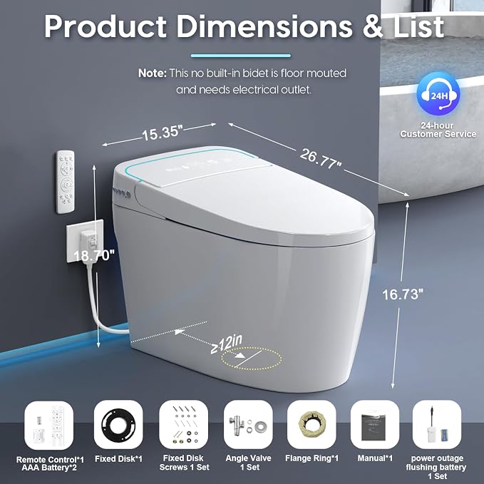 Smart Toilet with Bidet Built-in: Auto Dual Flush Bidet Toilet with Dryer, 4 Wash Options, One Piece Toilet with Child Mode, Heated Seat, Foot Sensor, UV-C Night Light, Pre Wet, Manual Lid/Seat