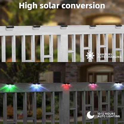 Herzila Solar Step Lights Outdoor, 8 Pack RGB Color Changing Christmas Solar Fence Lights, Waterproof Deck Lights for Outside, Step, Fence, Deck, Stair, Pool and Yard