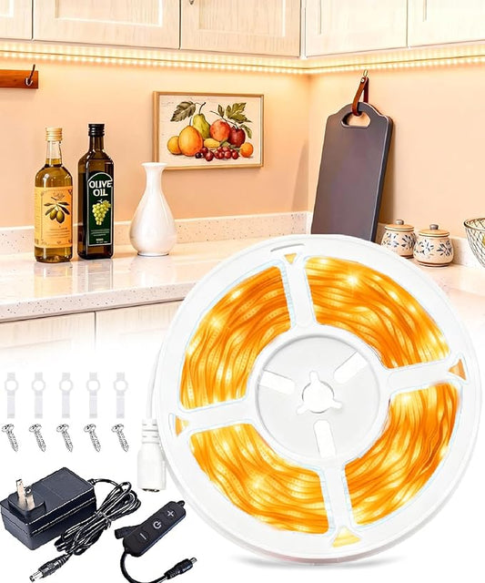 Under Cabinet Lighting 20Ft LED Strip Lights Kit with Dimmer Control for Kitchen, Cabinet, Shelf, Counter 360 LEDs Rope Light Flexible Cuttable Light Strips for DIY
