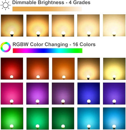 RGB Color Changing Light Bulbs,40W Equivalent,9W RGB LED Light Bulbs,A19 E27/E26 Warm White 6500K,16 Color Multicolor Light Bulb Dimmable Light for Home Party Bedroom Outdoor(4Pack)