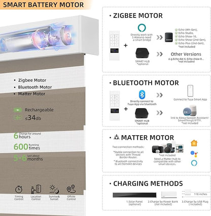 ACMEART Motorized Zebra Blinds,Smart APP & Remote Control 95% Blackout Shades,Compatible with Alexa,Custom Size Electric Window Blinds for Bedroom/Home/Office (Warm Taupe)