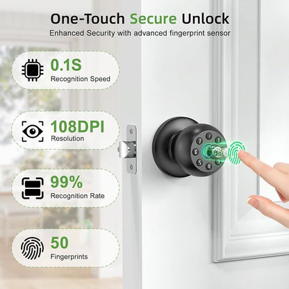 Fingerprint Door Knob, Smart Door Knob, Biometric Door Knob with Code, App Control, Auto Lock, Fingerprint Door Lock,Thumb Print Door Knobs for Bedroom, Office, Apartment