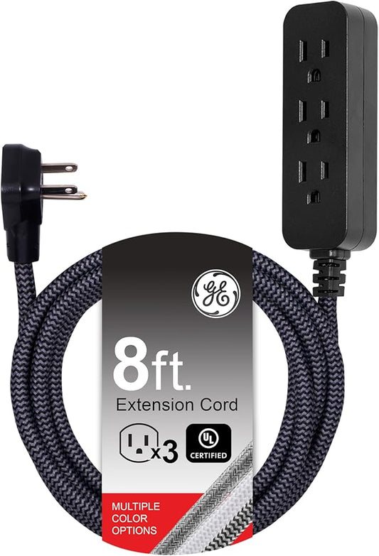 GE 3-Outlet Braided Power Strip Extension Cord with Multiple Outlets 8 Ft (Pack of 12)
