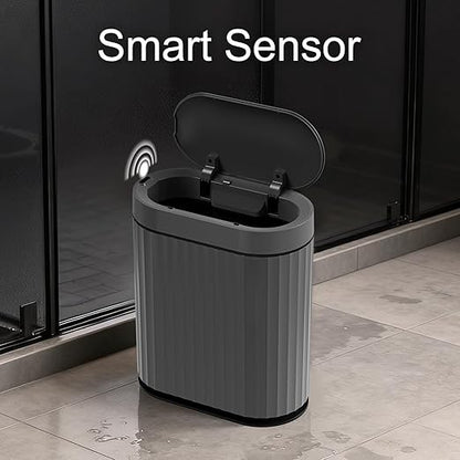 ELPHECO Bathroom Motion Sensor Trash can, 2 Gallon Automatic Garbage Can, Slim Plastic Smart Trash Can with Lid, Commercial Intelligent Trash Bin for Bedroom, Bathroom, Office, Cement Grey Black