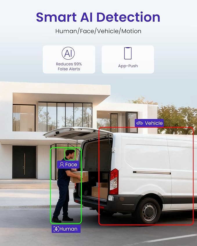 8CH 4K PoE NVR Wired Security Camera System, 4pcs 5MP Outdoor IP Cameras with Person/Vehicle Detection, 2TB HDD, H.265, 2-Way Audio, Color Night Vision, Spotlight Siren, 24/7 Continuous Recording