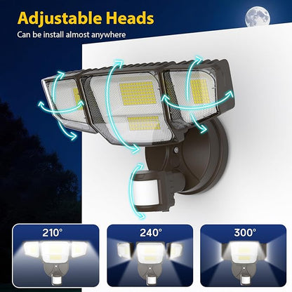 Abovizo 90W Motion Sensor Outdoor Lights, 10000LM LED Flood Light Outdoor with 4 Adjustable Heads, 6500K Daylight, Dusk to Dawn, IP65 Waterproof Security Light for Garage, Yard, Porch, Front Door
