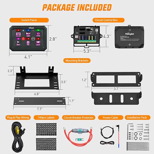 Nilight 6 Gang Switch Panel APP RGB 12V 24V Circuit Control System 4-Mode | w/Power Source Switch APP Control Automatic Dimmable Toggle/Momentary/Strobe/Flash for Car Pickup Truck Camper SUV