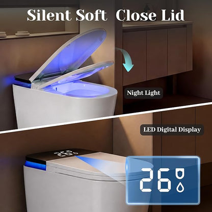 Luxury Smart Toilet with Bidet, Elongated One Piece Toilet with Heated Seat, Dryer, Auto Flush/Lid&Seat, Child Mode, Electric Tankless Toilets for Bathroom with Siphon Flush 1.28 GPF, MAP 1000g