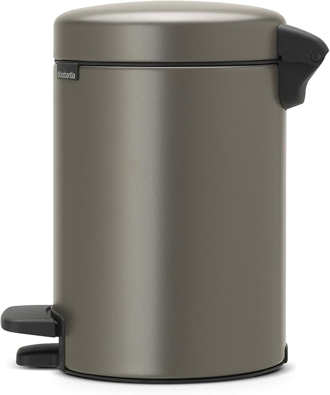 Brabantia Step-On XS Trash Can | Platinum | 0.8 Gallon / 3L | Bathroom, Bedroom, Office Trash Can with Light Pedal Opening, Handle & Removable Inner Bucket | 6.6 x 9.3 x 10.4 | + Trash Bags